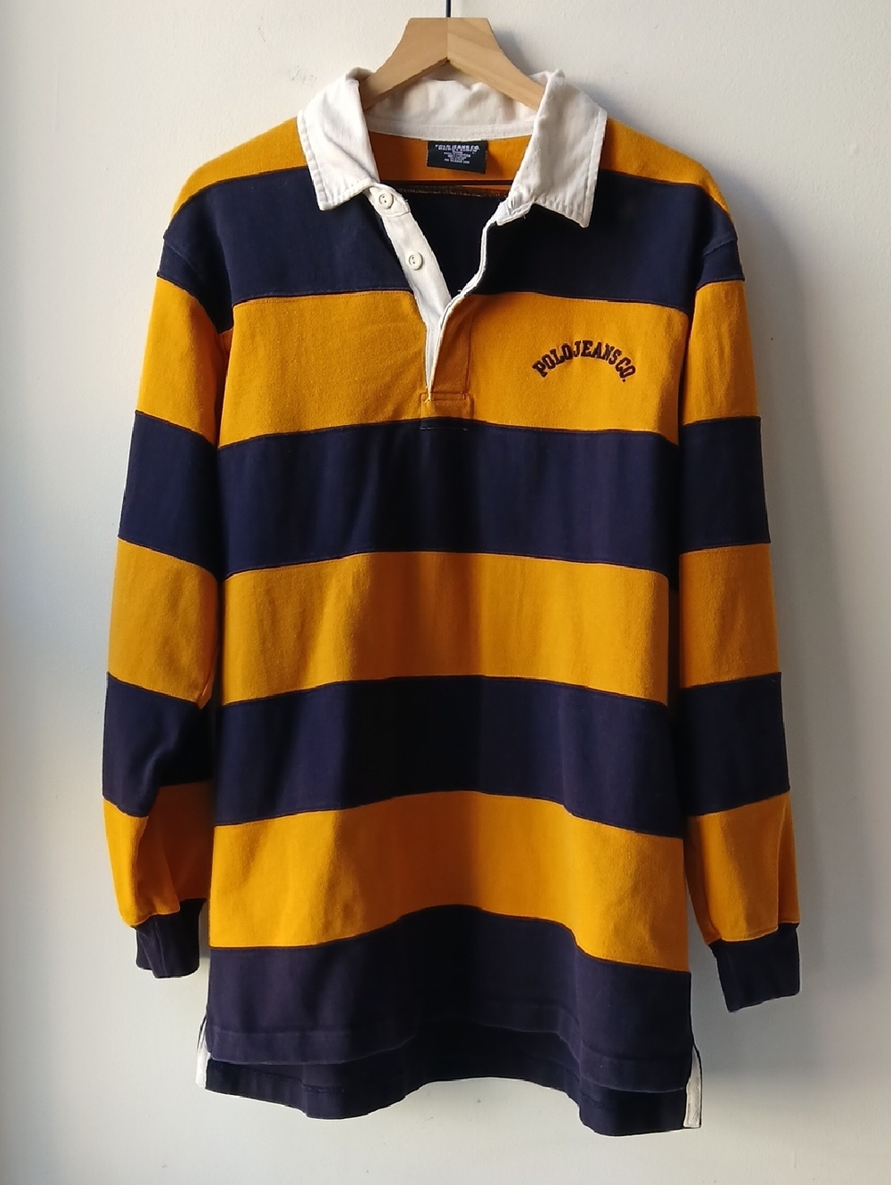 Ralph Lauren Polo Jeans Rugby Navy Gold Stripe Men's Large
